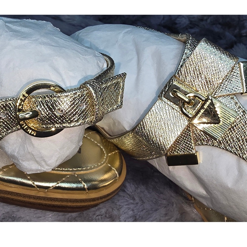 NWB Michael Kors Alice Thong Metallic Gold Leather Sandals Women's 5 - Picture 6 of 8